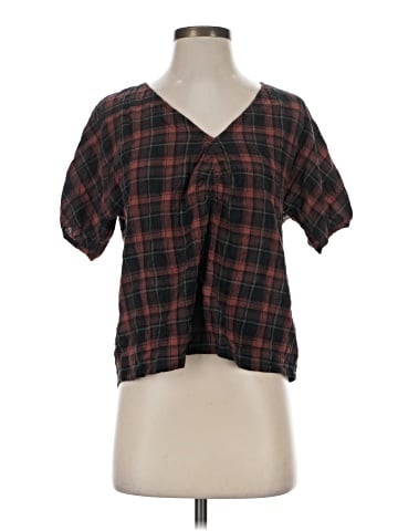 Madewell Gathered V-Neck Top in Plaid (view 1)