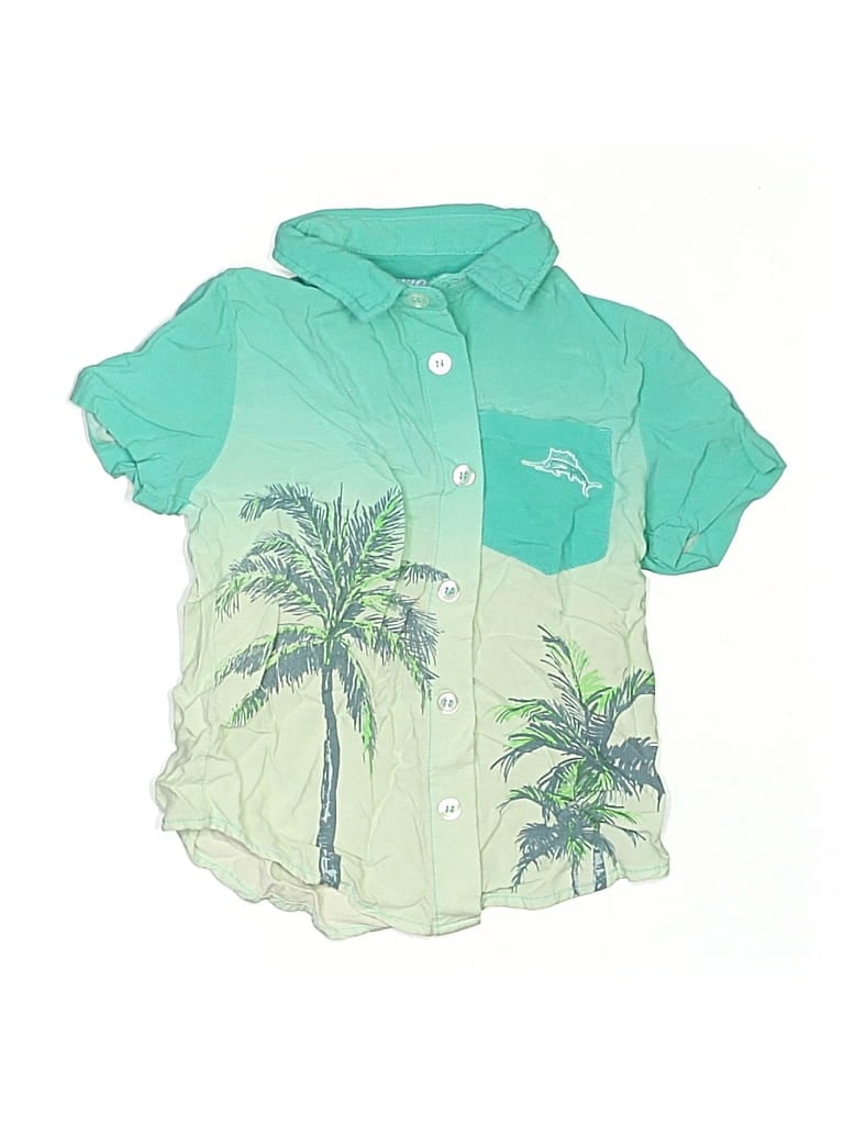 Pre-owned Tommy Bahama Kids' Short Sleeve Button Down Shirt In Green