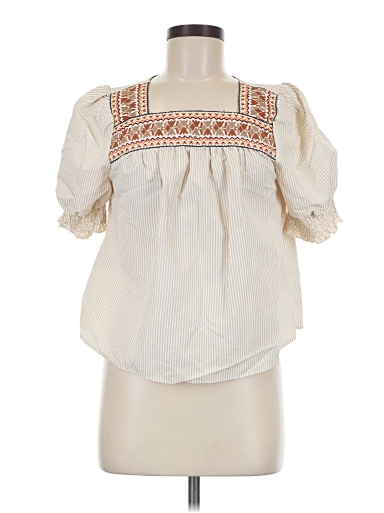 Pre-owned Emery Rose Short Sleeve Blouse In Ivory
