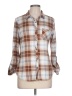 No Comment Plaid Brown 3/4 Sleeve Blouse Size L - photo 1