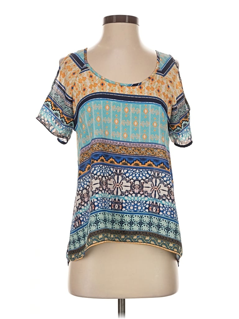 Pre-owned Lily White Short Sleeve Blouse In Blue