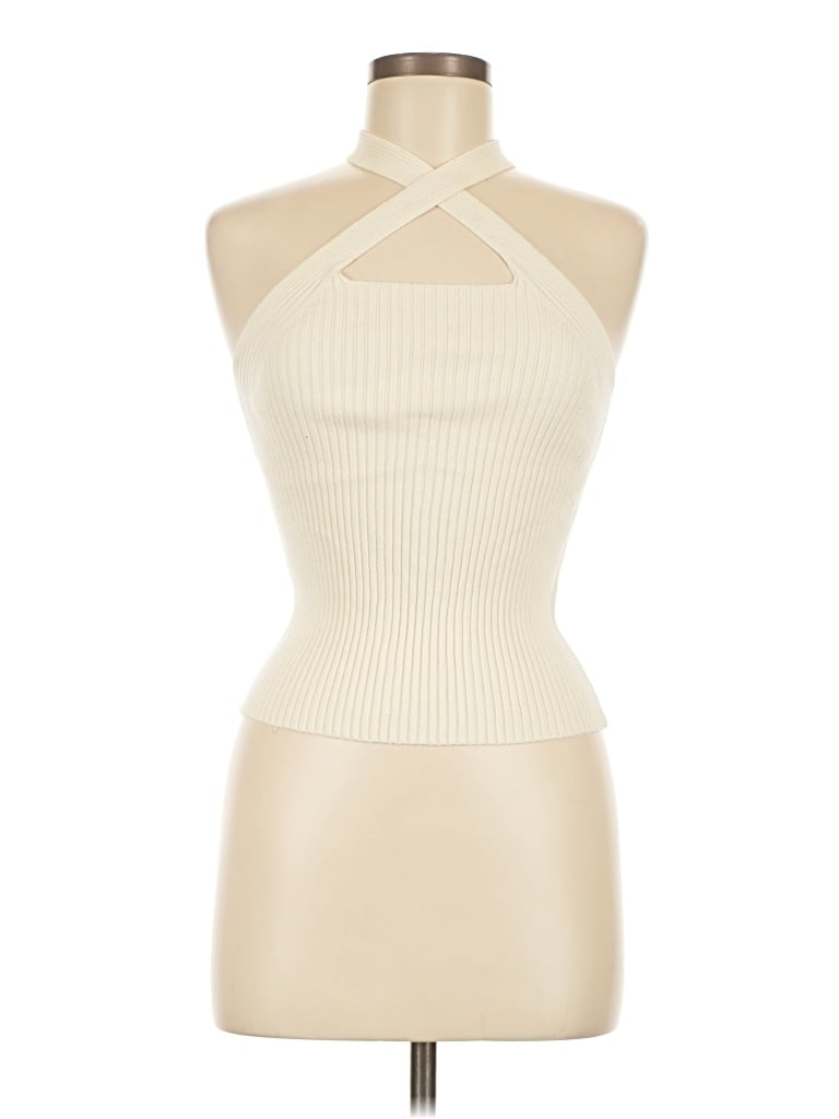 Pre-owned Rock & Roll Denim Tank Top Ivory Halter Neckline Tops