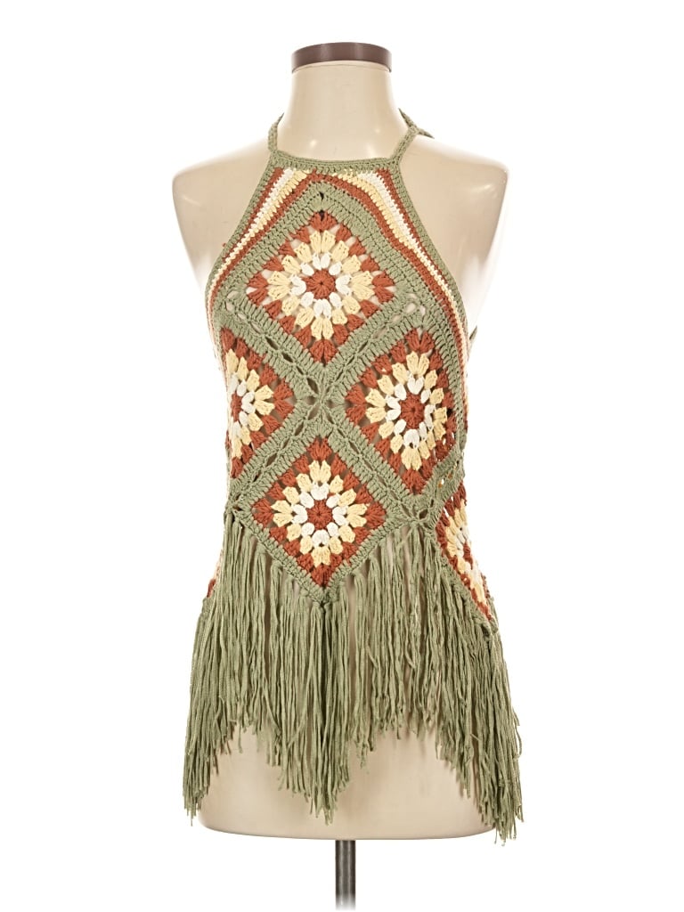 Pre-owned Rock & Roll Denim Tank Top Green Halter Neckline Tops