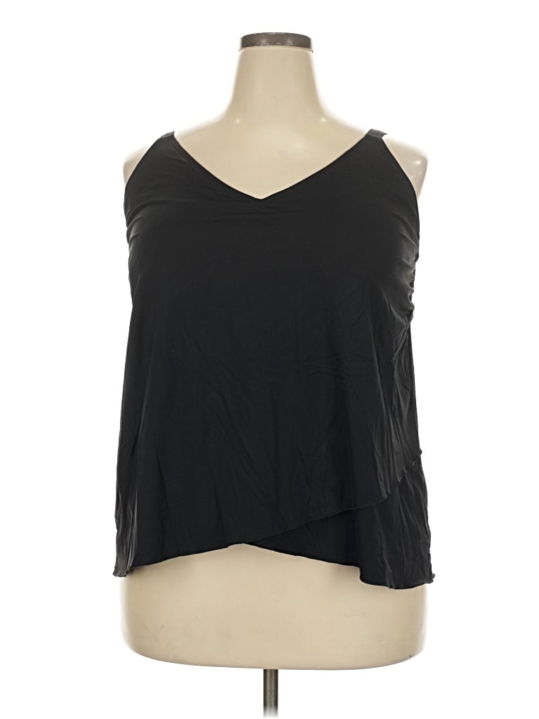 Pre-owned Lands' End Tank Top Black One Shoulder Neckline Tops