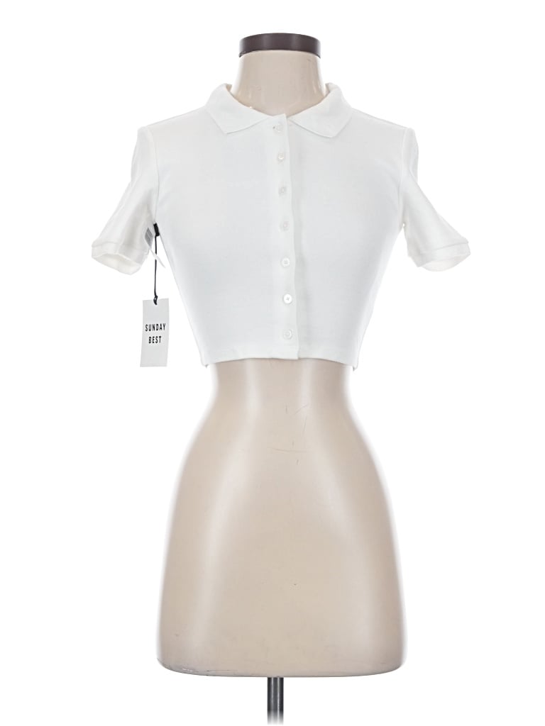 Pre-owned Sunday Best Short Sleeve Blouse In White