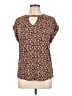 SO Floral Brown Short Sleeve Blouse Size L - photo 1