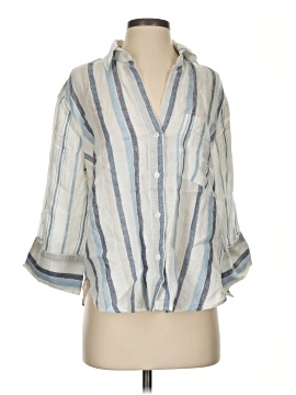 Madewell Linen Easy Y-Neck Button-Up Shirt in Mixed Stripe