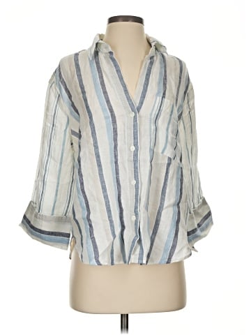 Madewell Linen Easy Y-Neck Button-Up Shirt in Mixed Stripe (view 1)