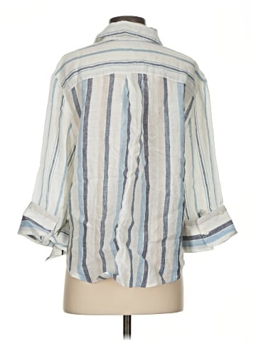 Madewell Linen Easy Y-Neck Button-Up Shirt in Mixed Stripe (view 2)