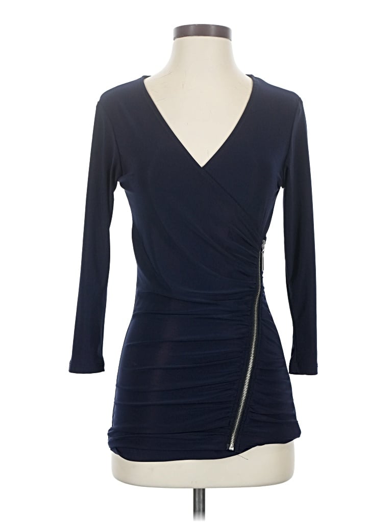 Pre-owned Last Tango 3/4 Sleeve Top Blue Plunge Neckline Tops