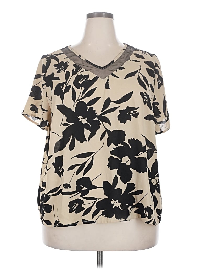 Pre-owned Emery Rose Short Sleeve Blouse In Tan