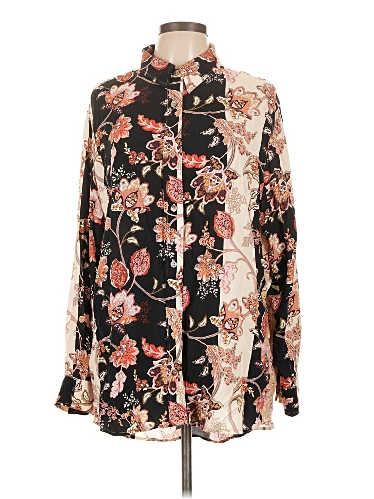 Pre-owned Saint + Sofia Long Sleeve Button Down Shirt In Black