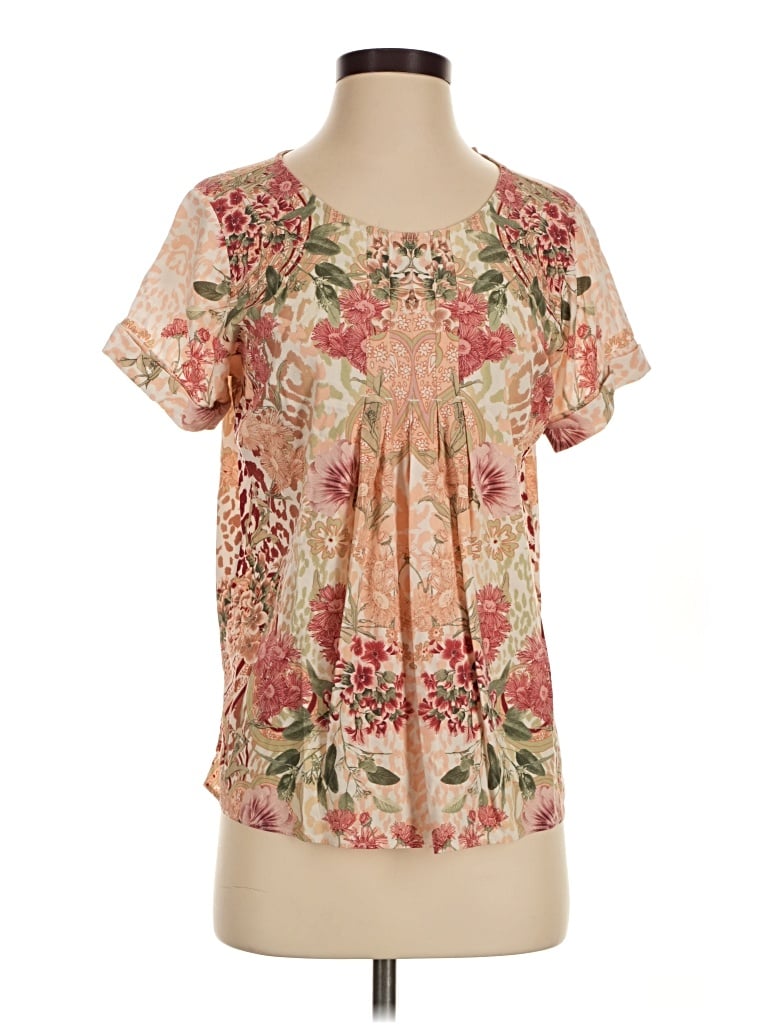 Pre-owned Soft Surroundings Short Sleeve Blouse In Tan