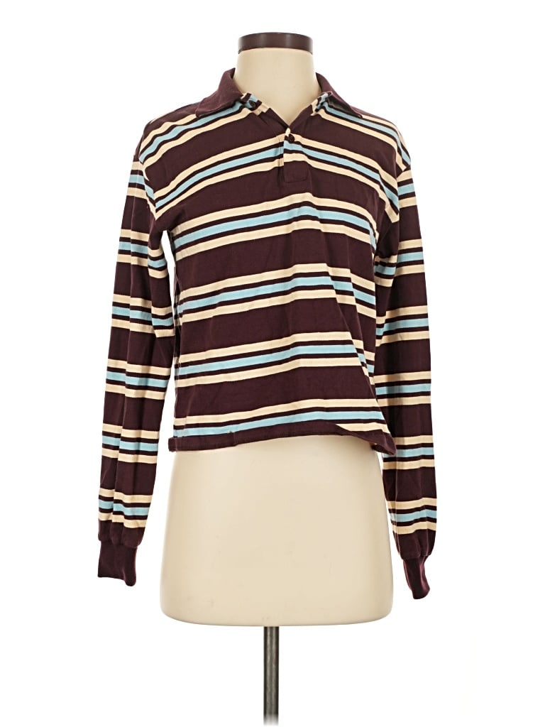 Pre-owned Lioness Long Sleeve Top Brown Stripes Pattern Turtleneck Tops