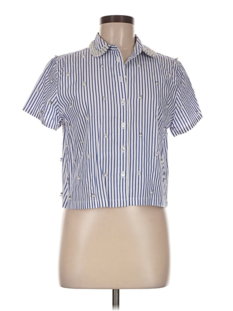 Pre-owned J.crew Collection Short Sleeve Blouse In Blue