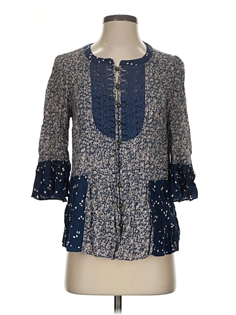 Pre-owned Maeve 3/4 Sleeve Blouse In Blue