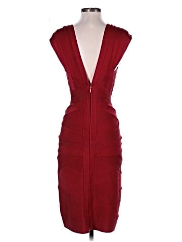 Herve Leger Red Knit V-Neck Cap Sleeve Short Bodycon (view 2)