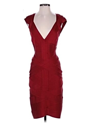 Herve Leger Red Knit V-Neck Cap Sleeve Short Bodycon (view 1)