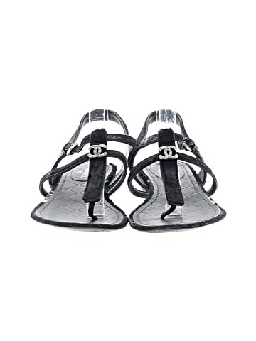 Chanel Leather and Pony Hair CC T-Strap Thong Sandals (view 2)