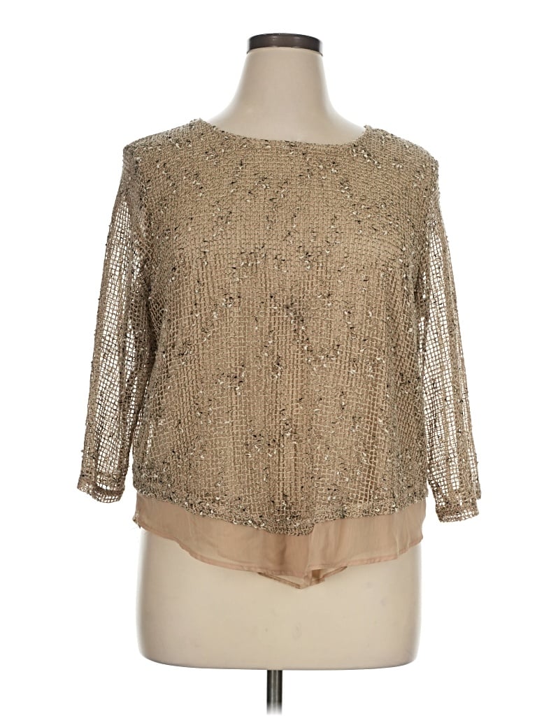 Pre-owned Alfred Dunner 3/4 Sleeve Blouse In Gold