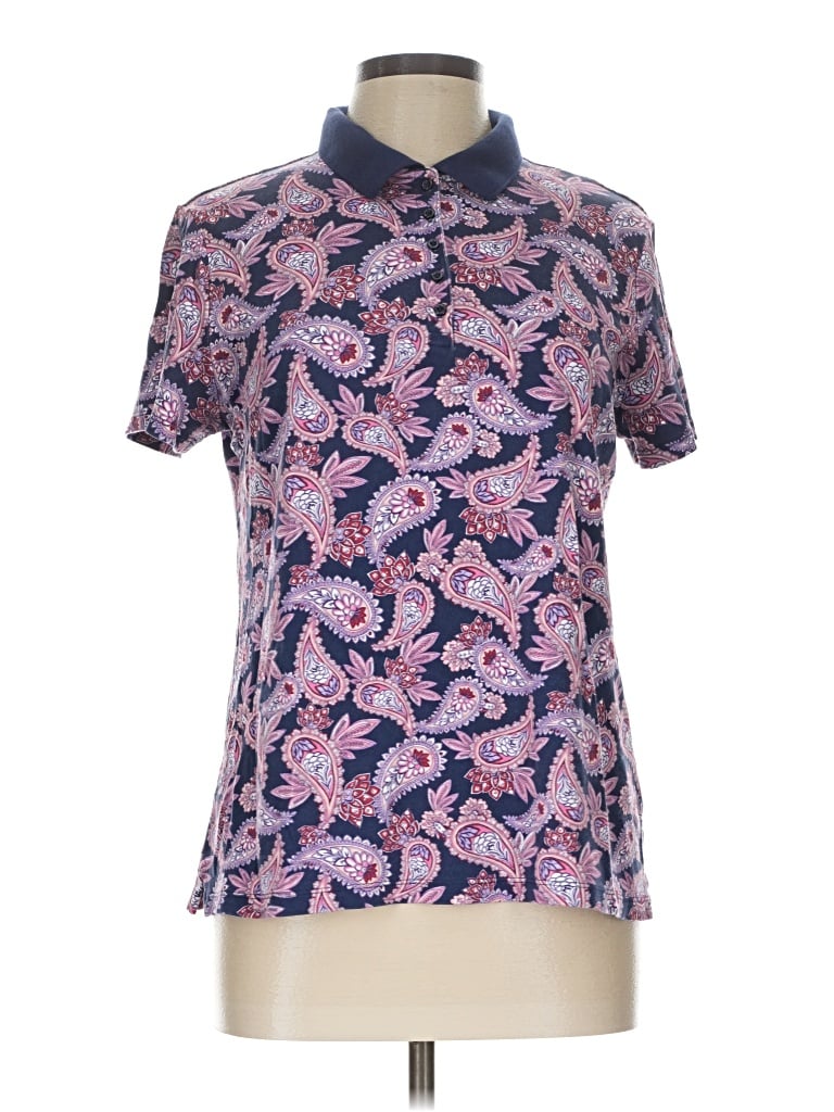 Pre-owned Lands' End Short Sleeve Blouse In Purple