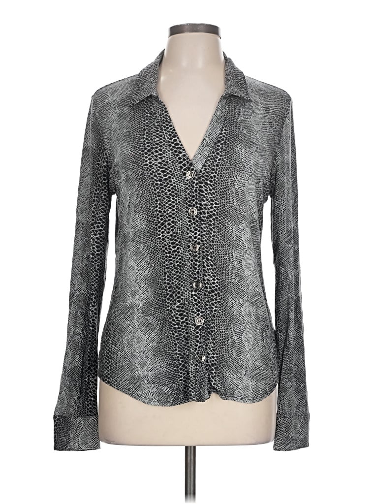 Pre-owned Adrienne Vittadini Long Sleeve Blouse In Silver