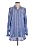 Max Studio 100% Rayon Stripes Blue Long Sleeve Button-Down Shirt Size M - photo 1