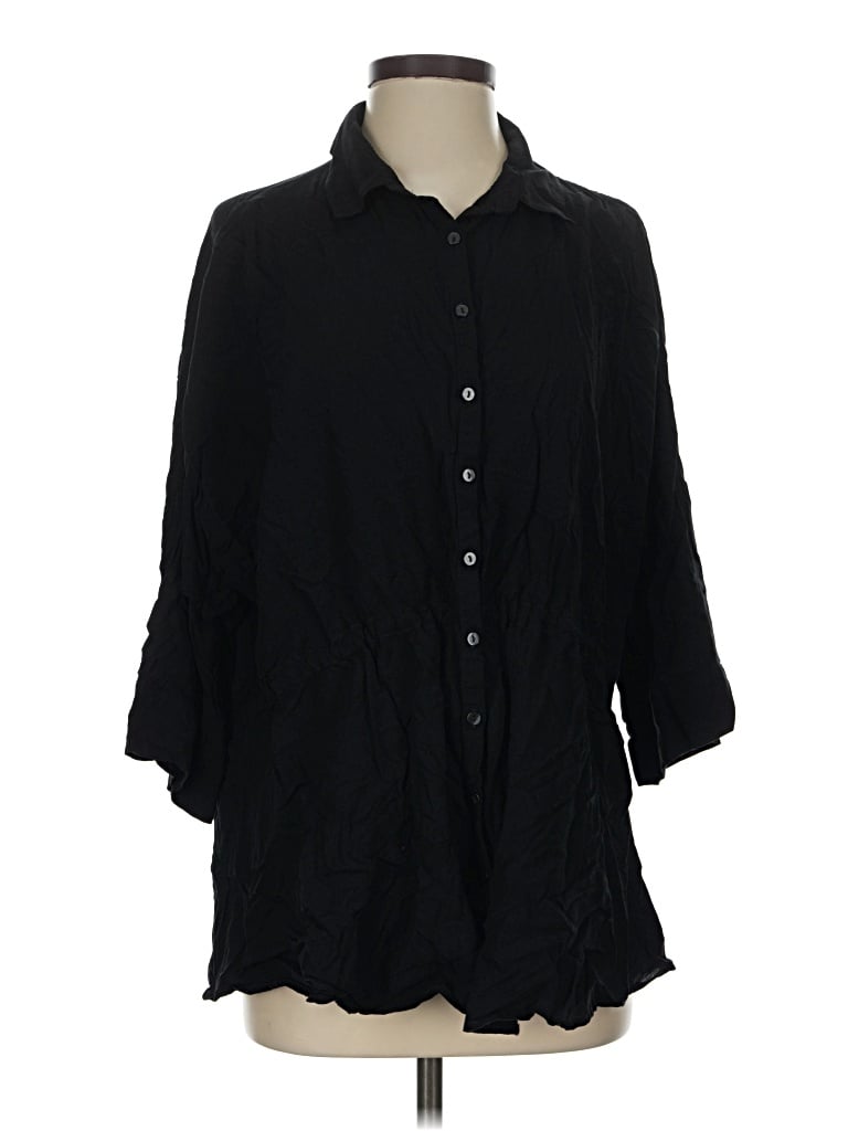 Pre-owned L*space 3/4 Sleeve Button Down Shirt In Black