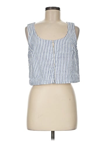 Madewell Scoopneck Crop Tank in Stripe 100% Linen (view 1)