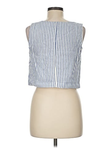 Madewell Scoopneck Crop Tank in Stripe 100% Linen (view 2)