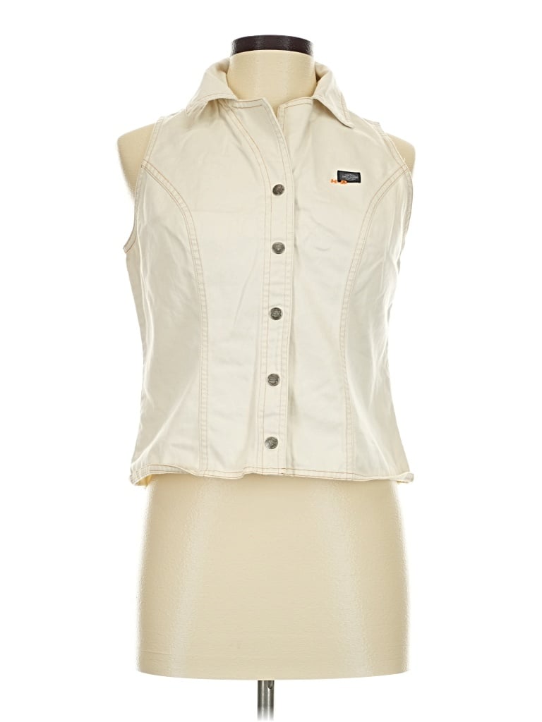 Pre-owned Harley Davidson Sleeveless Button Down Shirt In Ivory