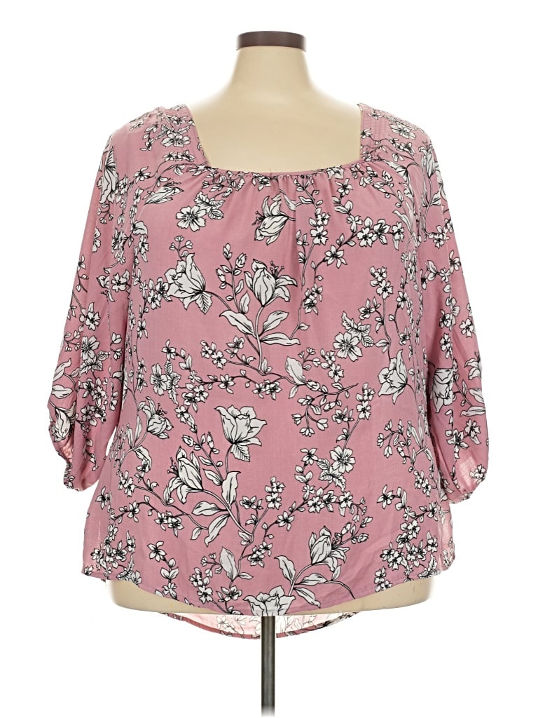Pre-owned Adrienne Vittadini 3/4 Sleeve Blouse In Pink