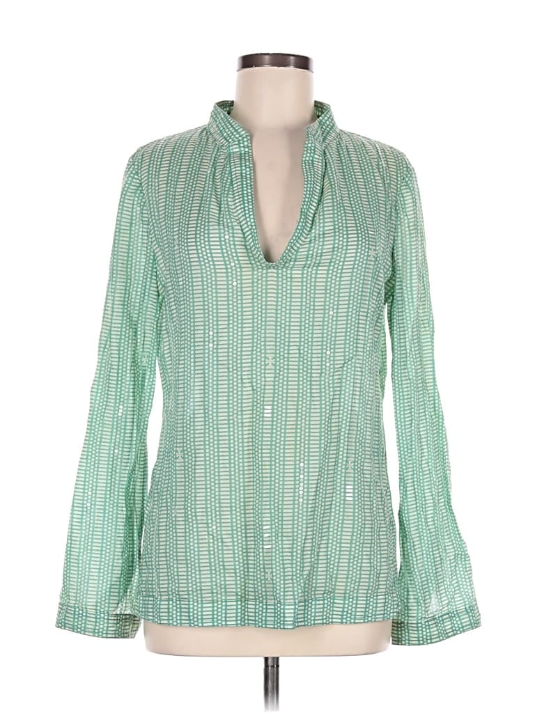 Pre-owned Tory Burch Long Sleeve Blouse In Green