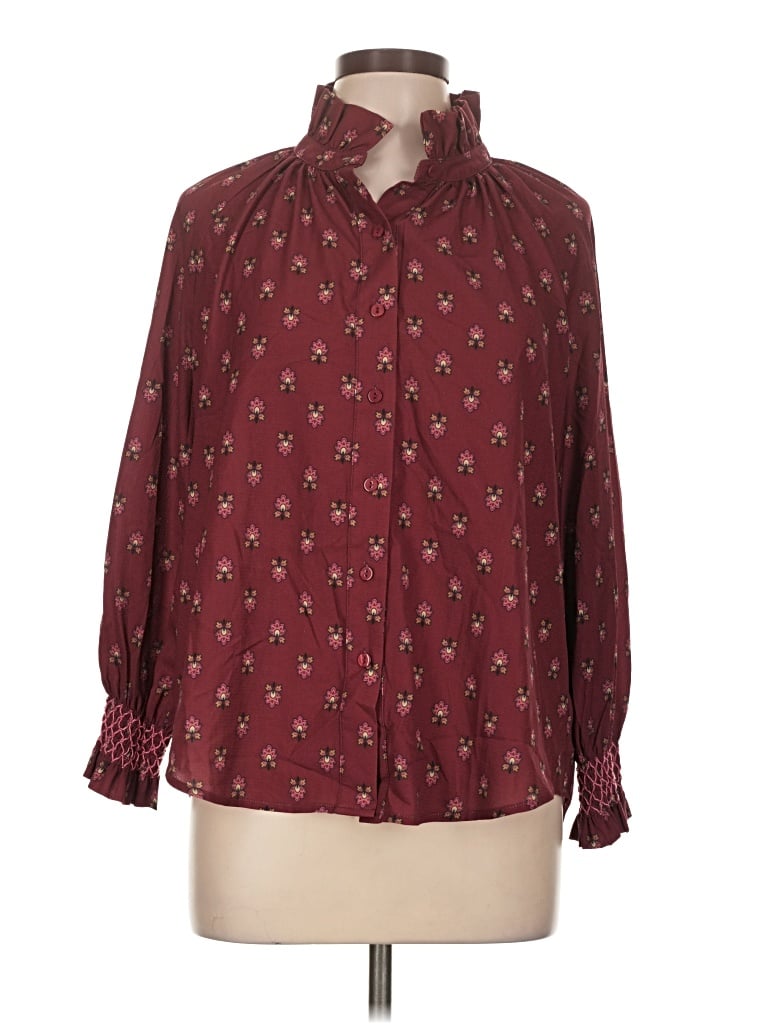 Pre-owned Tuckernuck Long Sleeve Blouse In Burgundy