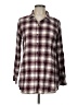 Love Notes 100% Cotton Plaid Burgundy Long Sleeve Button-Down Shirt Size L - photo 1