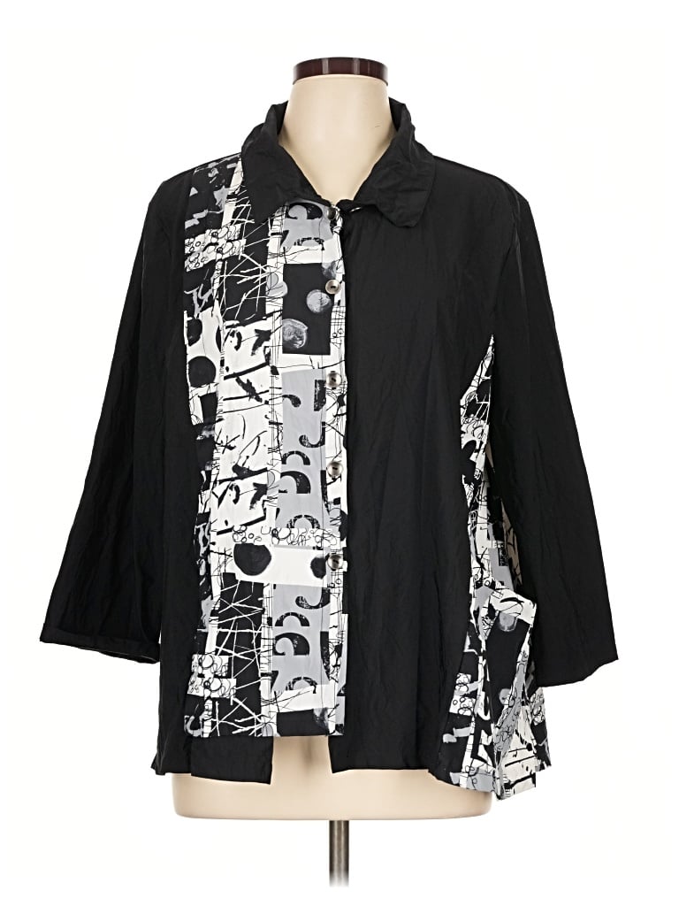 Pre-owned Chalet Et Ceci 3/4 Sleeve Button Down Shirt In Black