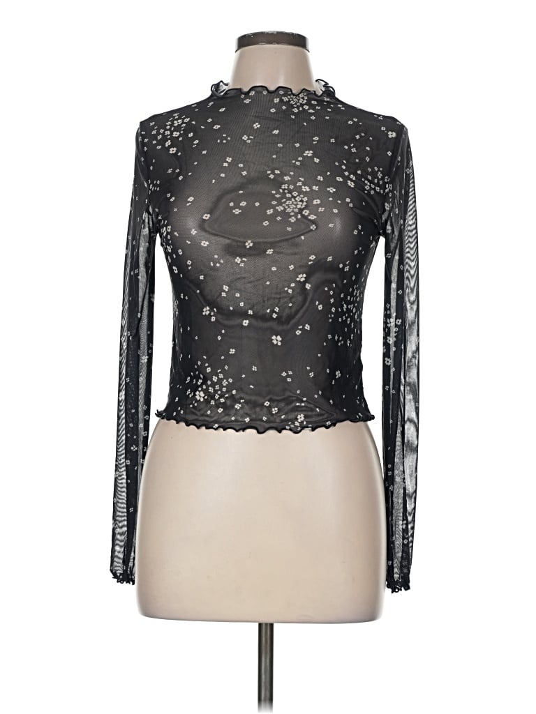 Pre-owned Free Press Long Sleeve Top Black Mock Neckline Tops
