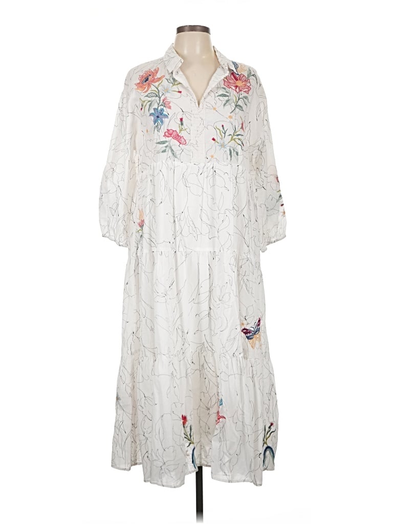 Pre-owned Johnny Was Casual Dress In White