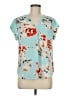 Fun2Fun 100% Polyester Floral Teal Short Sleeve Blouse Size M - photo 1