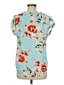 Fun2Fun 100% Polyester Floral Teal Short Sleeve Blouse Size M - photo 2