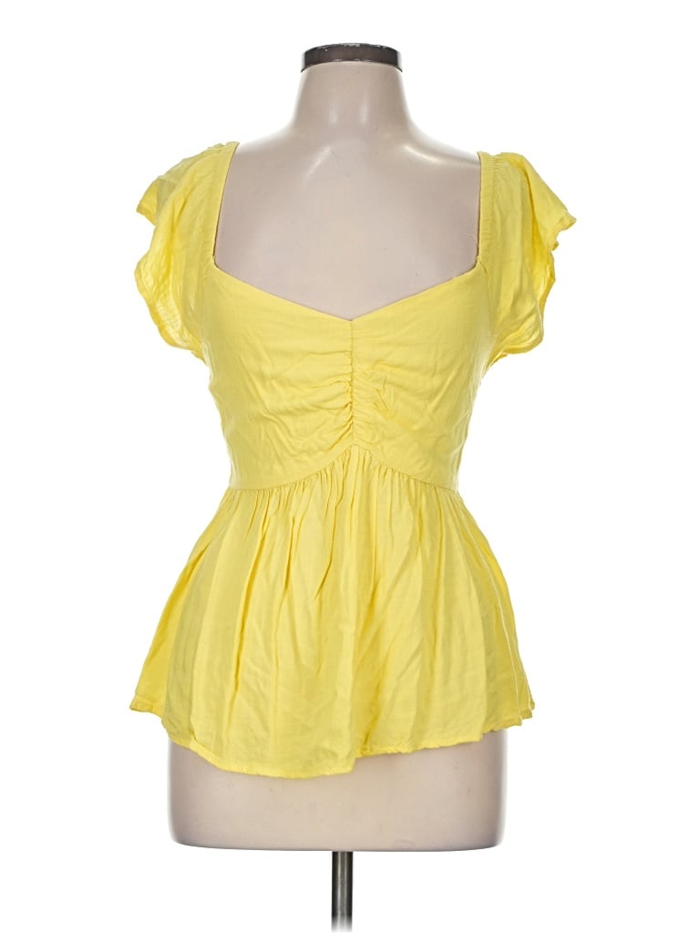 Pre-owned Japna Short Sleeve Top Yellow Sweetheart Neckline Tops