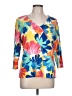 Ruby Rd. Floral Graphic Multi Color Orange 3/4 Sleeve Blouse Size L - photo 1