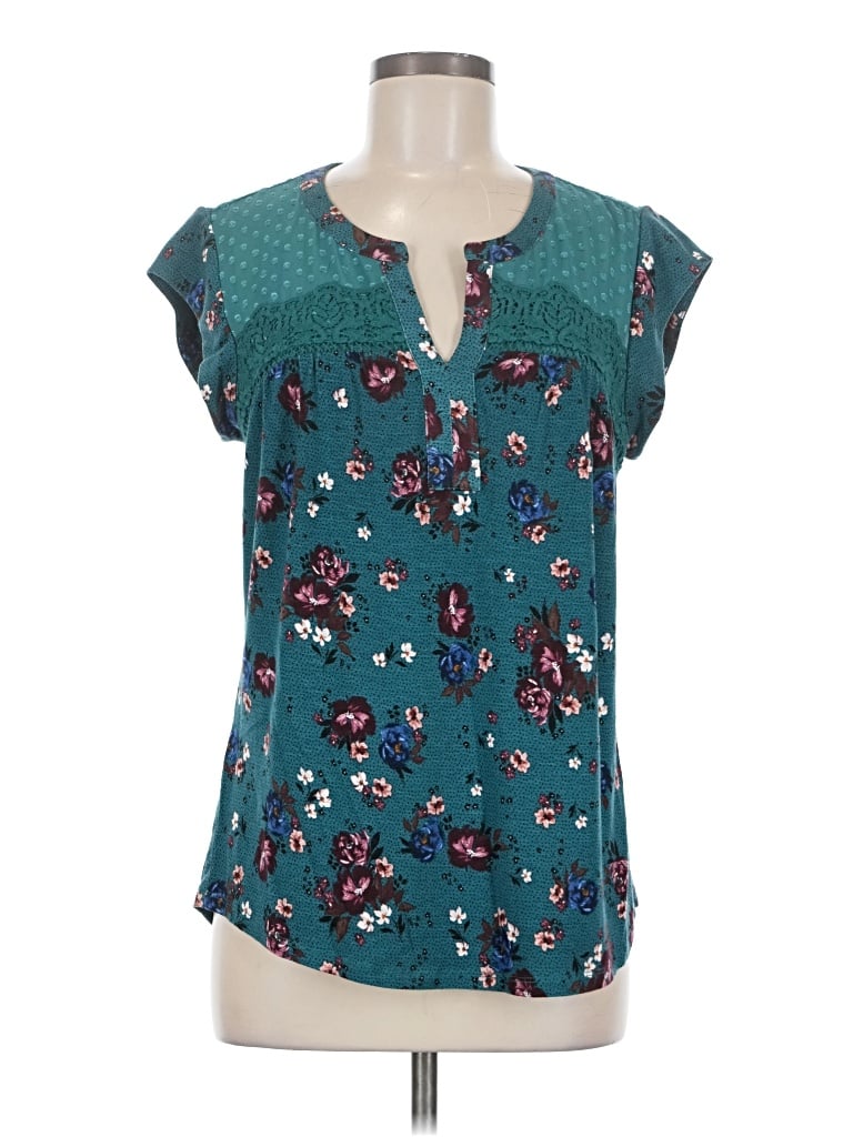 Pre-owned Daniel Rainn Short Sleeve Blouse In Teal