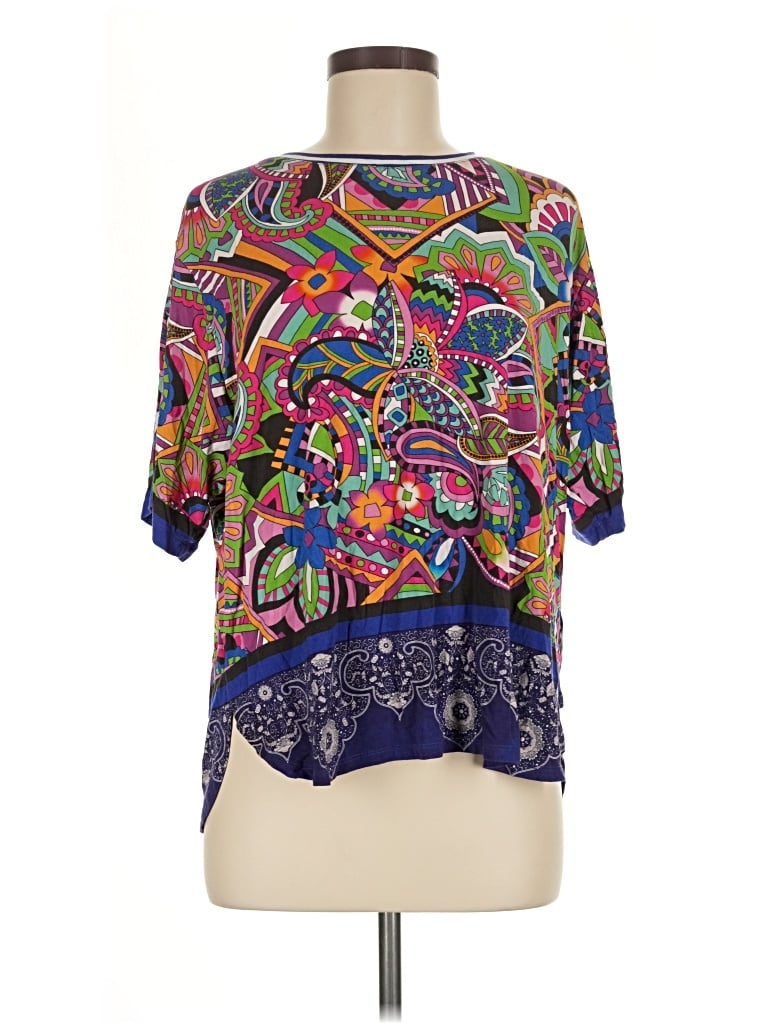 Pre-owned Johnny Was Short Sleeve T-shirt In Blue