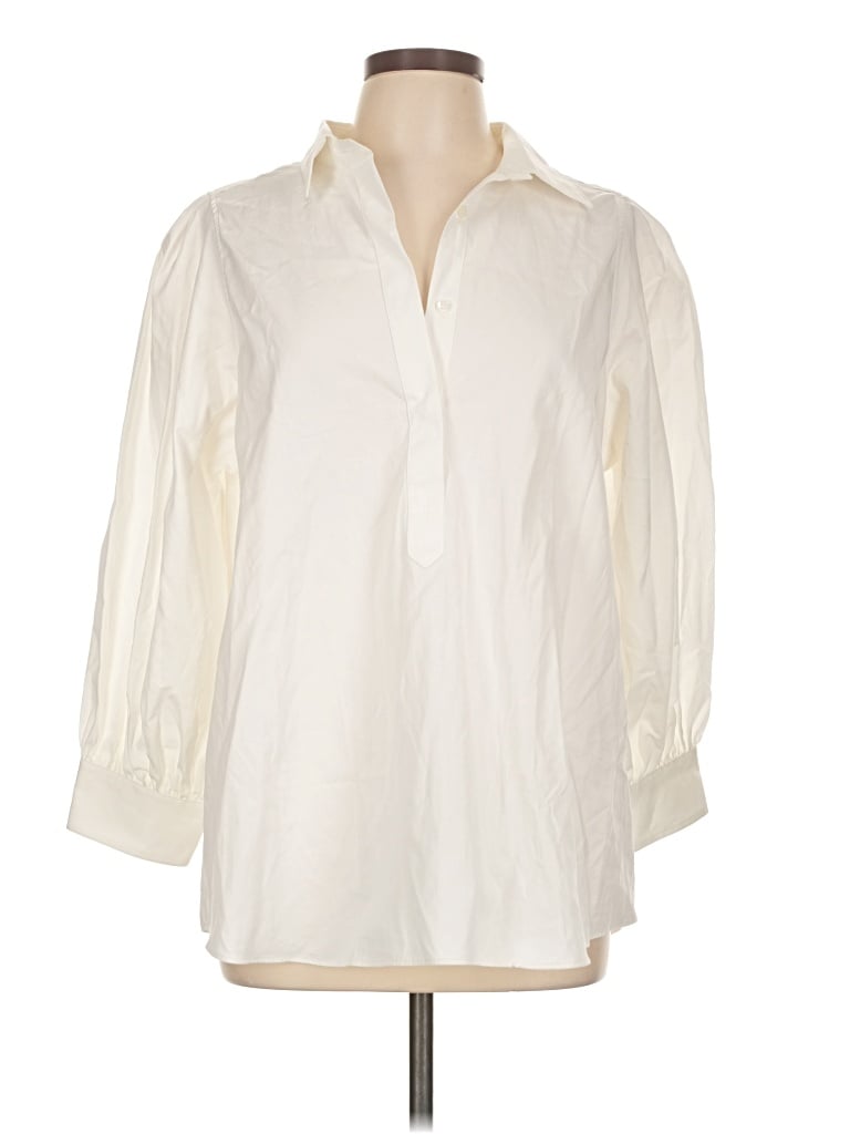 Pre-owned Ann Mashburn 3/4 Sleeve Button Down Shirt In Ivory