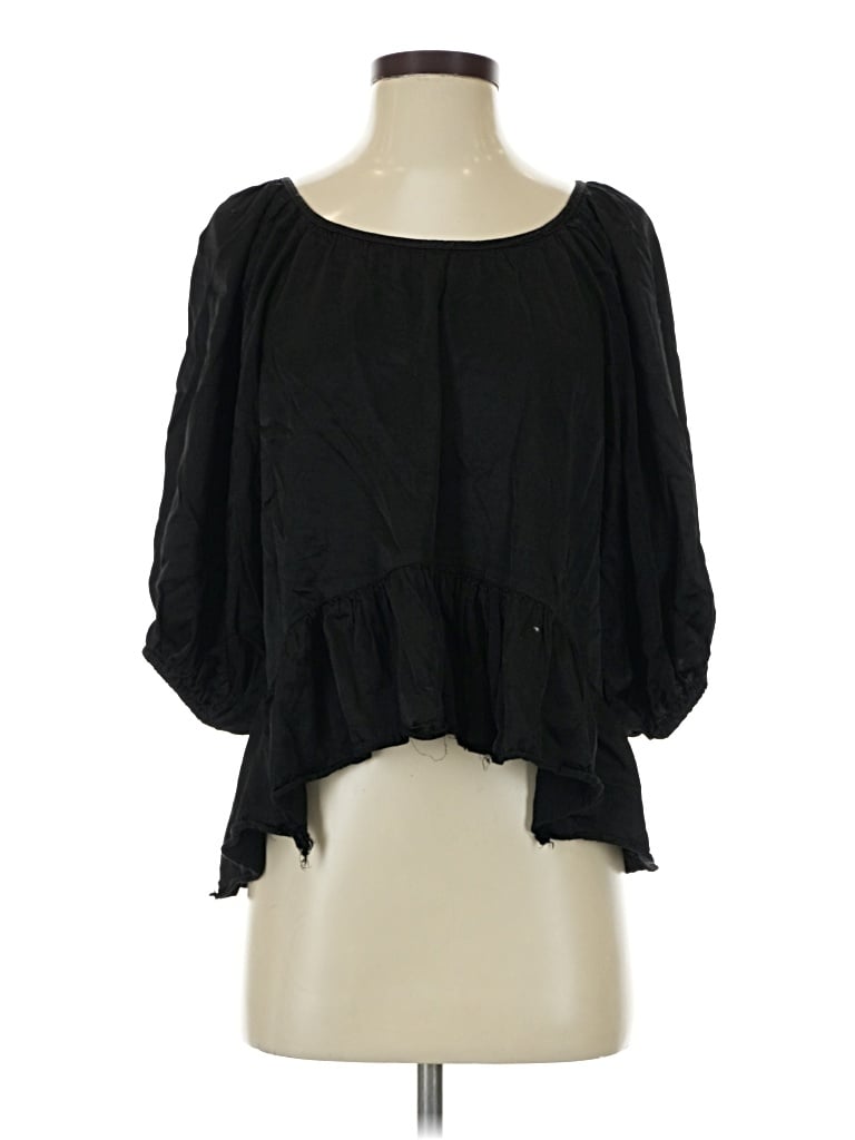 Pre-owned Raquel Allegra 3/4 Sleeve Blouse In Black