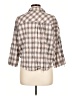 Pol 100% Cotton Plaid Tan 3/4 Sleeve Button-Down Shirt Size L - photo 2