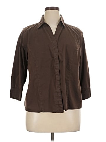 Basic Editions 3/4 Sleeve Button-Down Shirt (view 1)