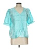 Talbots 100% Linen Teal Short Sleeve Blouse Size Lg Petite - photo 1