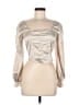 Almost Famous Metallic Silver Ivory Long Sleeve Blouse Size M - photo 1